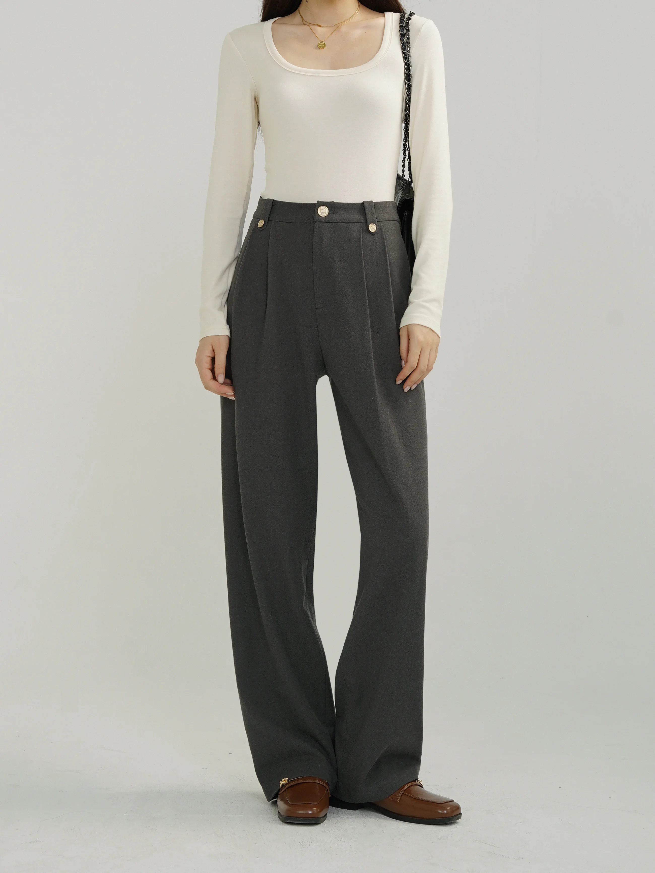 High Waist Wide Leg Pants Women Loose Casual Trousers Autumn Winter Slimming Draped Suit Style Long Slacks with Elegant Design