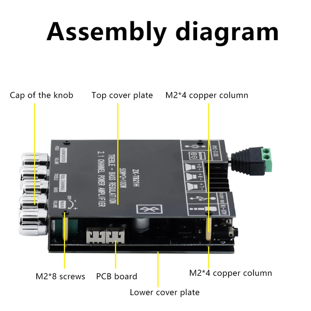 ZK-TB21H Bluetooth 5.1 Audio Amplifier Board 2.1 Channel 50W+100W Subwoofer Amp Module with AUX USB TF Input