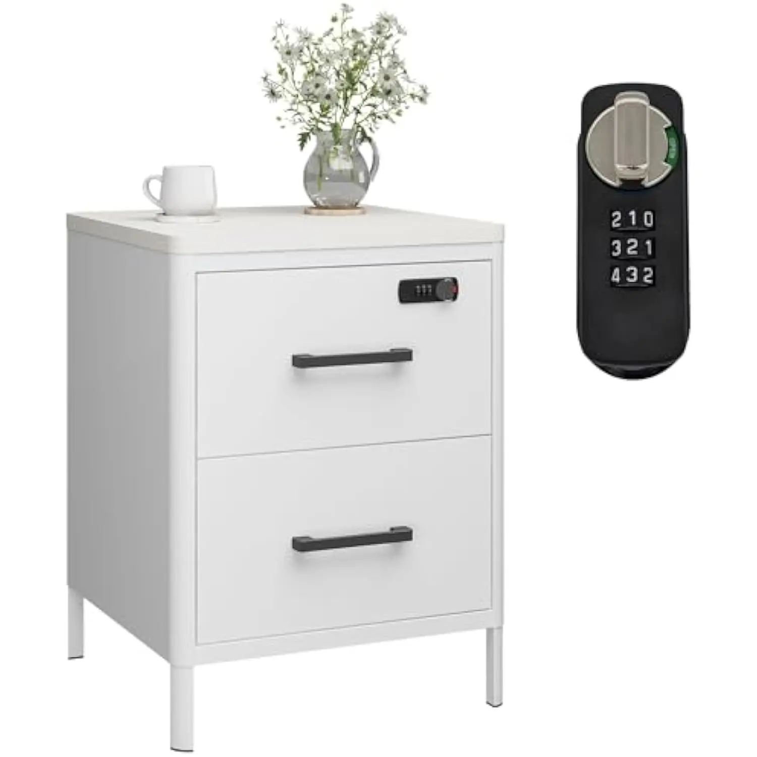 

Nightstand with 2 Drawers and Digital Lock, Metal Side Table with Wooden top for Bedroom, Living Room and Dorm 15.75 x 15.67 x