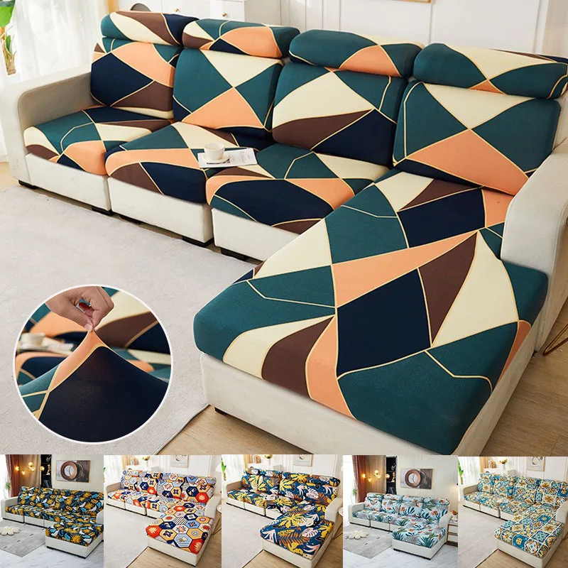 

Elastic L Sofa Covers Printed Sofa Seat Cushion Cover 1/2/3/4 Seater Stretch Washable Removable Slipcover Furniture Protector