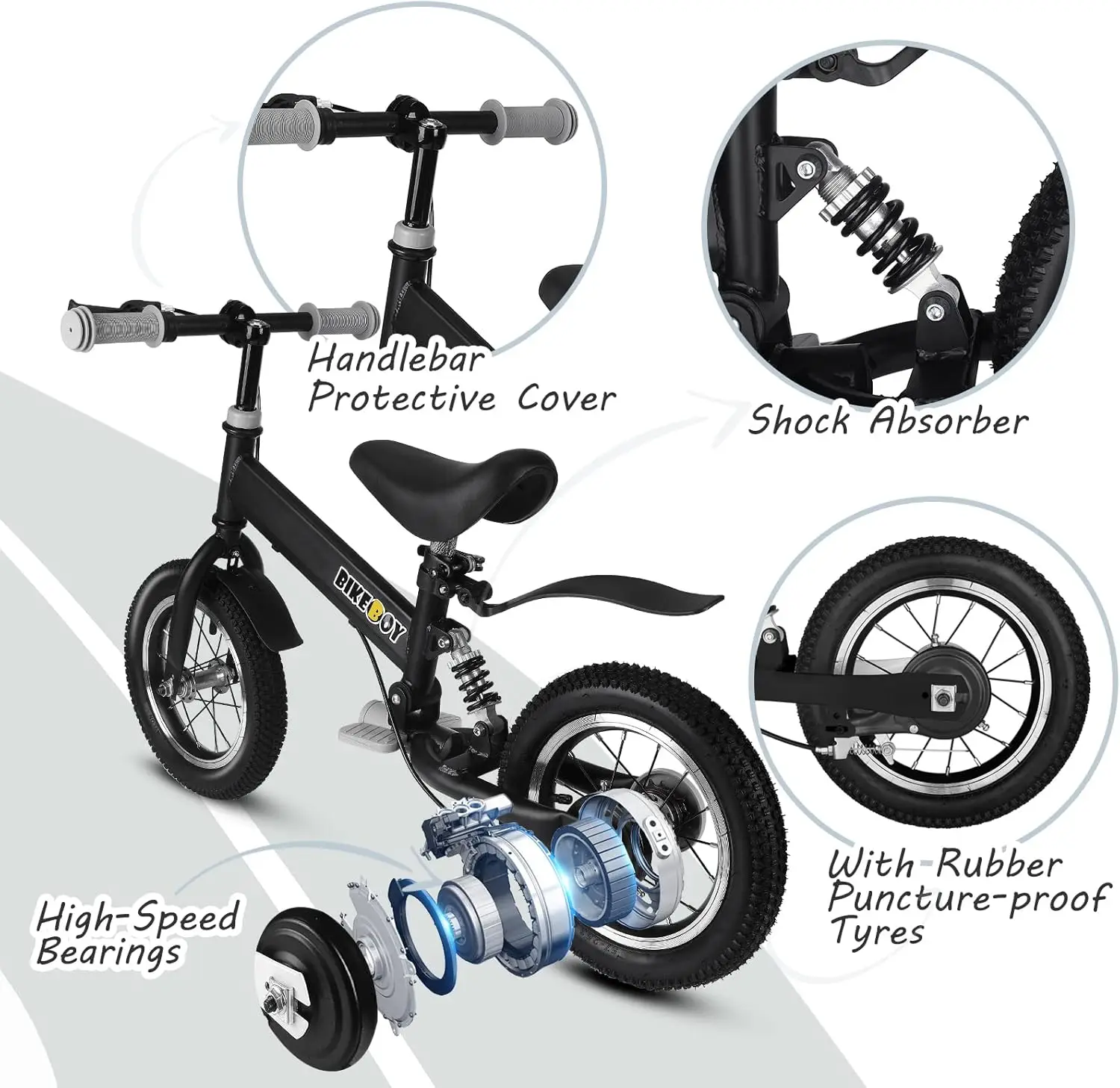 الدراجة التوازن مع امتصاص الصدمات للأطفال ، الاستخدام المزدوج للدراجة التوازن ، 2-6 سنوات ، 12 في ، 2 في 1