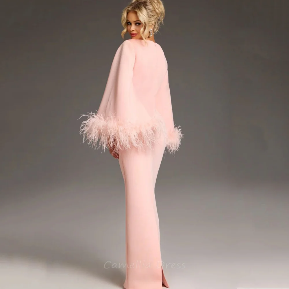 Customized Mother of Bride Dress for Women Flare Sleeve Mermaid Guest Gown with Feathers Evening robe mother of bride