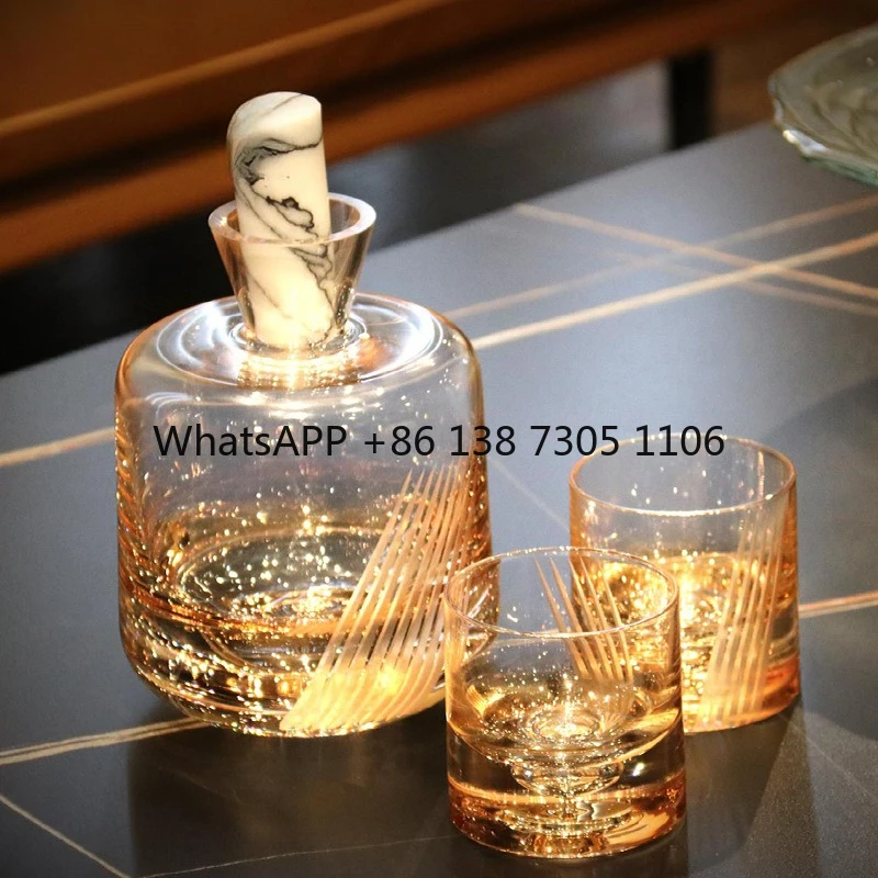 

Art glass wine set, wine glass set, thickened glass, one pot and two cups of household foreign wine glass pot set.