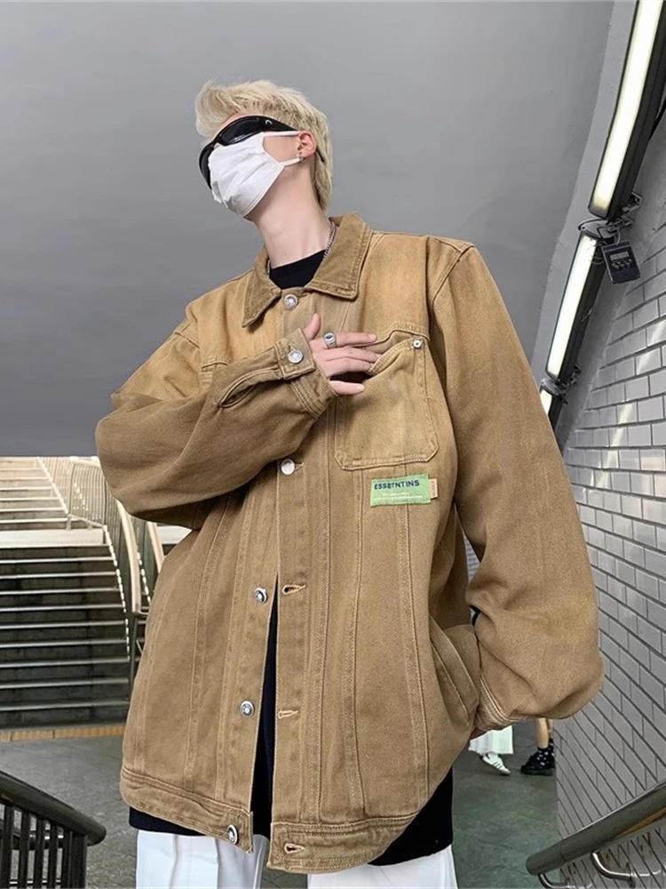 

Мужская джинсовая куртка свободного кроя в стиле ретро American High Street, весенне-осенняя модная брендовая куртка Cool And Haome Workwear Jaet