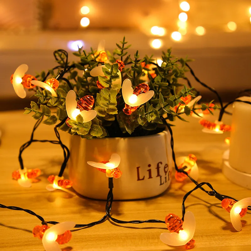 Solar Powered Cute Honey Bee Led String Fairy Light 20/50/100leds Bee Solar Lights Outdoor Christmas Garland Garden Decoration