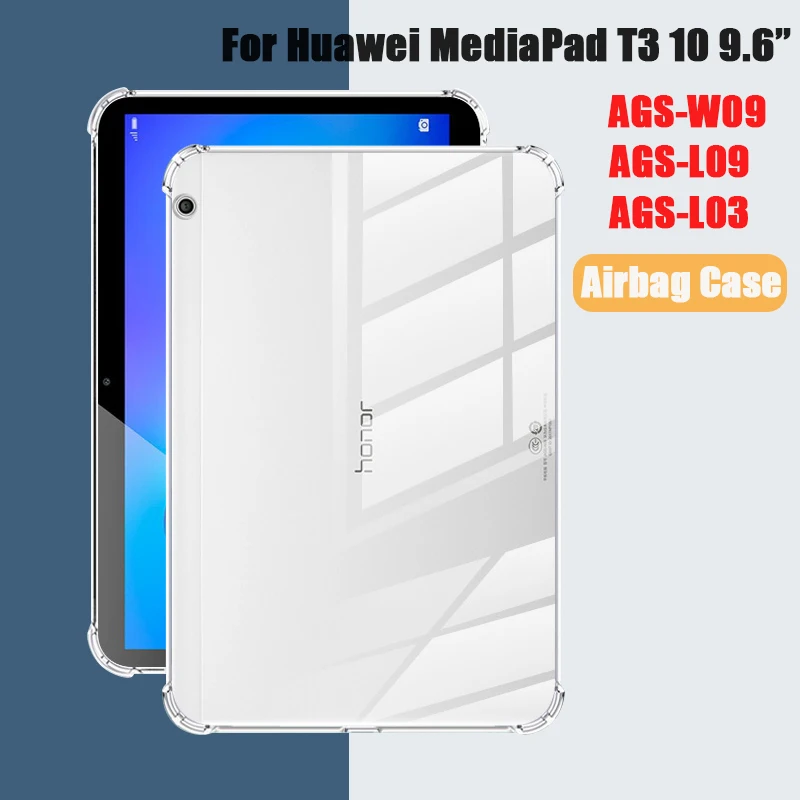 Clear Tablet Case for Huawei MediaPad T3 10 9.6'' AGS-W09 AGS-L09 AGS-L03 Transparent TPU Cover Ultra-thin Protective Cover