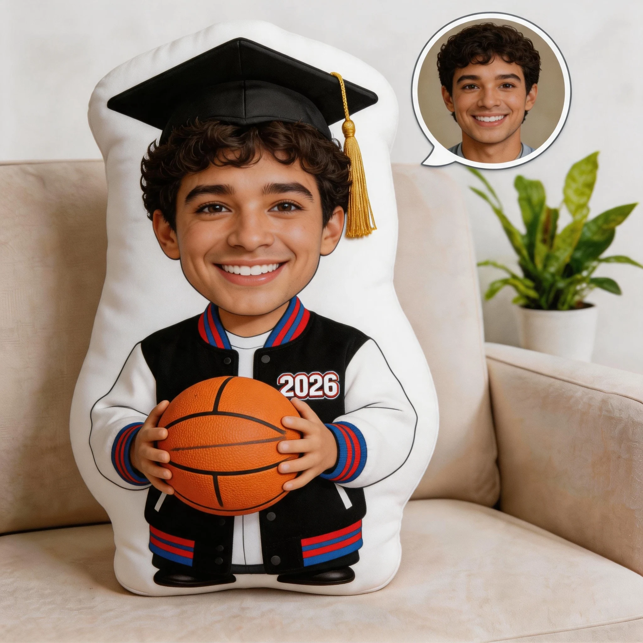 Personalized Photo Customization: Graduation Figure Red Black Custom Shaped Decor Cushion, Graphic Accent 60CM Cut-to-Shape Home