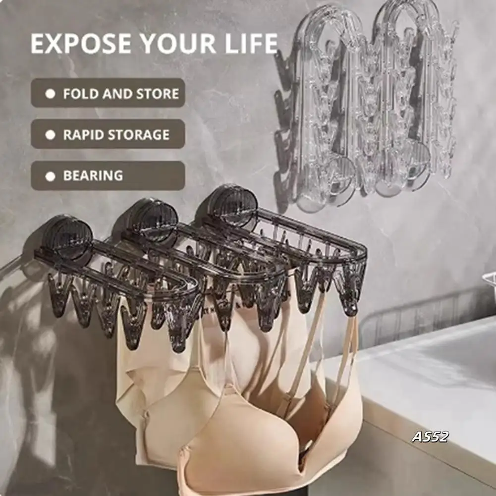 

Bathroom Suction Cup Drying Rack Folding Socks Drying Rack Household Clothes Rack Multi Clip Drying Socks Artifact
