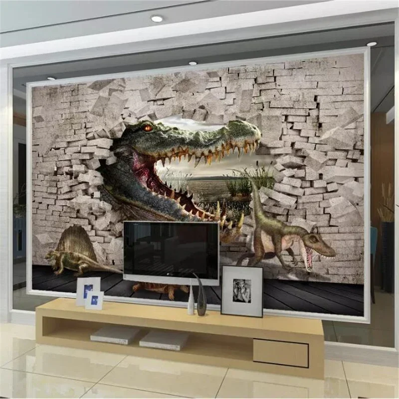 wellyu Custom wallpaper 3D Photo mural hand-painted dinosaur Tyrannosaurus fresco TV background wallpaper 3d papel de pared обои