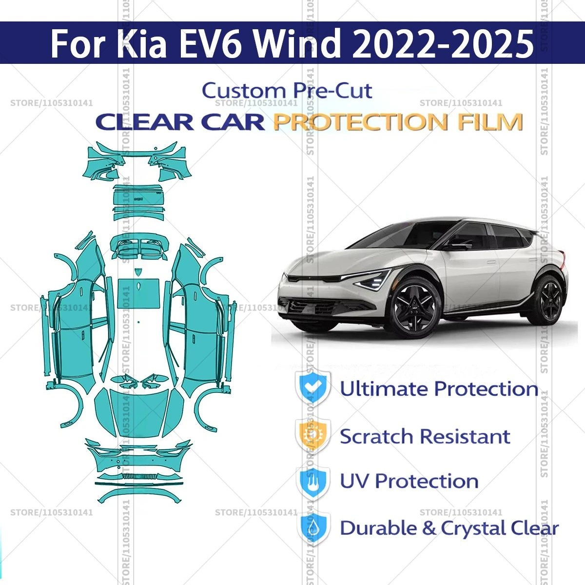 

Защитная пленка PPF для Kia EV6 (2022-2025), предварительно вырезанная, прозрачная, профессиональная автомобильная пленка для полной оклейки кузова