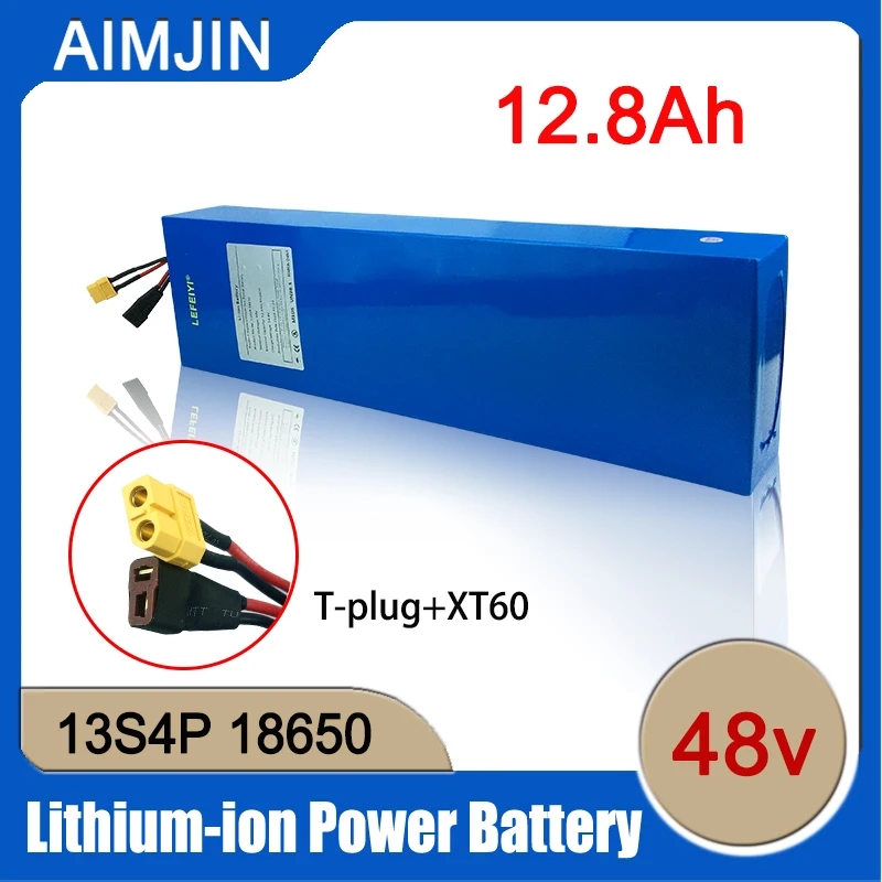 

48V Lithium ion Rechargeable Battery Pack 12.8Ah 13S4P Built-in High-power Balanced BMS 0-800W Electric Bicycle Scooter Battery