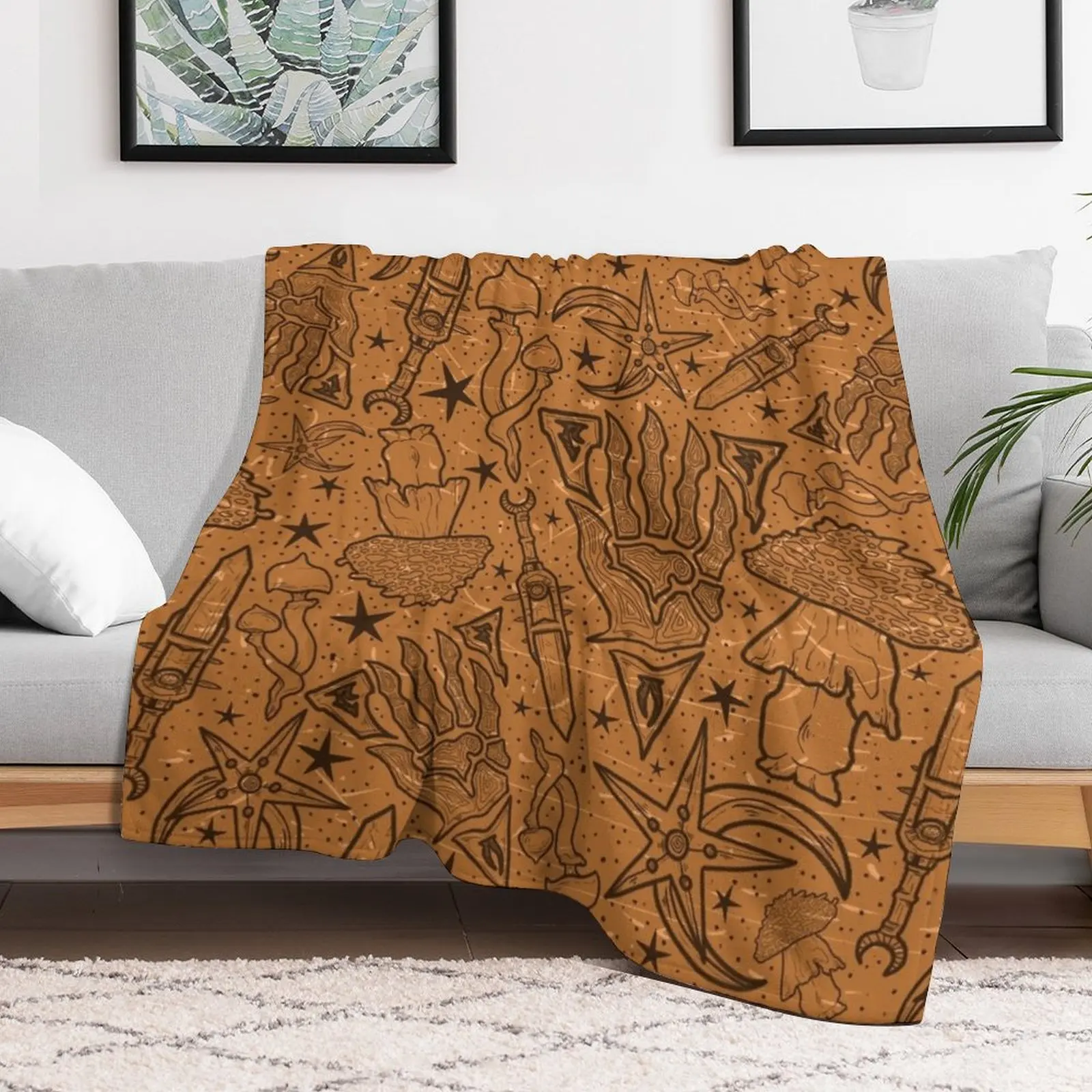 Nerevar's Past | Morrowind Aged Pattern | Box Art Inspired Scrolls Elder Online Fantasy RPG Dunmer Throw Blanket