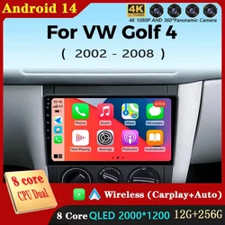 폭스바겐 VW 골프 4 IV 2002-2008 제타 MK4 클래식 멀티미디어 플레이어 카플레이, GPS 자동 스테레오 DSP QLED용, 안드로이드 14 카 라디오