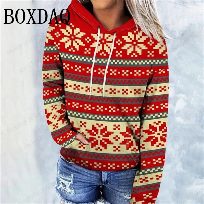 Sudaderas con capucha con estampado 3D de tema navideño para mujer, sudaderas holgadas con bolsillos informales a la moda con gato divertido de Navidad, Tops de manga larga 2024