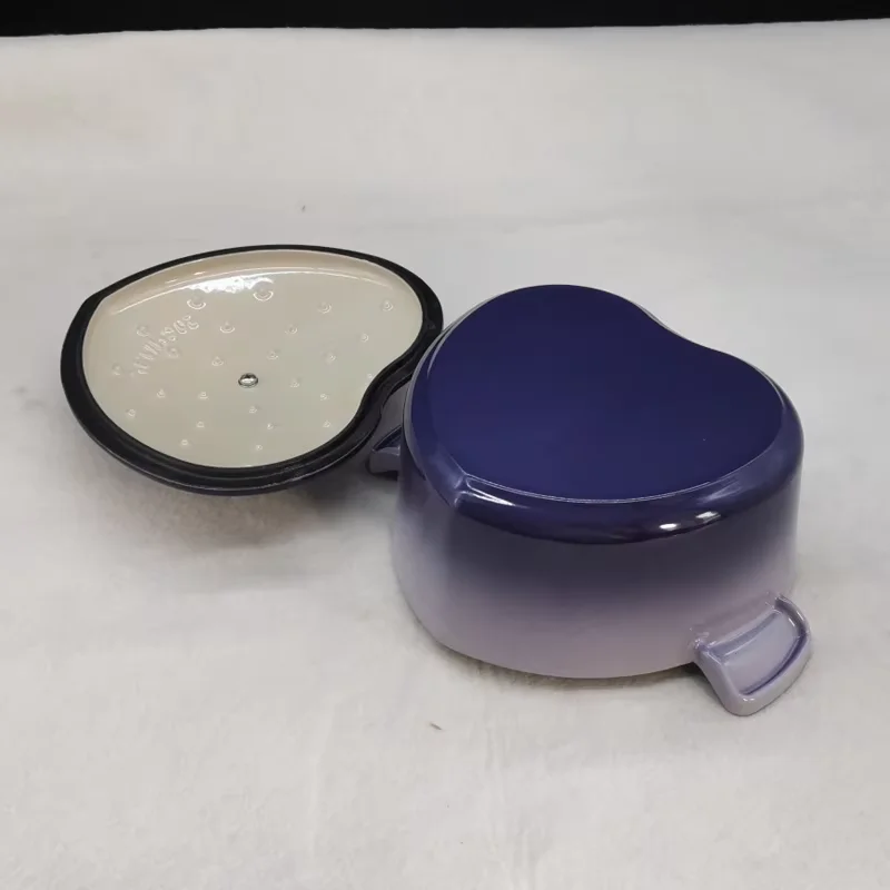1.9L Heart Shaped Enameled Cast Iron Casserole 18.5cm Stew Soup Pot Violet