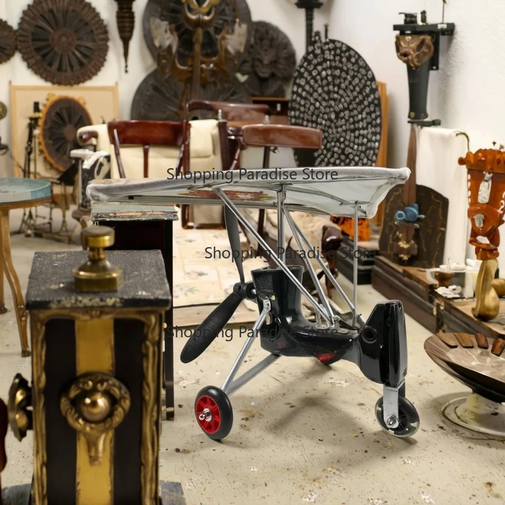 Antique Metal Glider Model Retro Desktop Decoration Handcrafted Welding Technology Model Plane Ornament