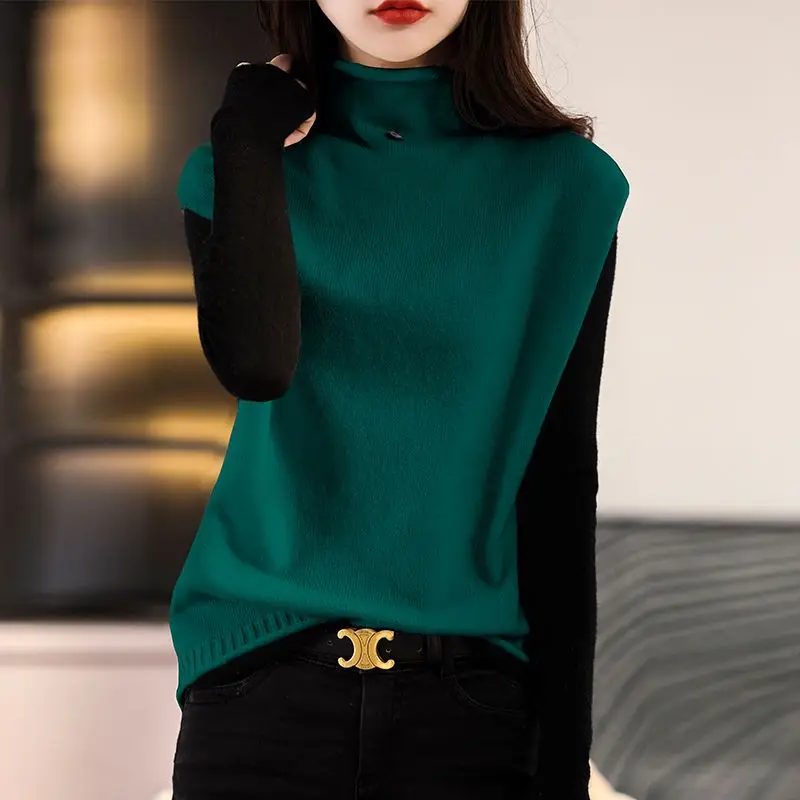 Fashion Turtleneck Solid Color kamizelka okazjonalna sweter odzież damska 2022 jesień nowe luźne pulowery w stylu Casual wszystkie mecze topy w