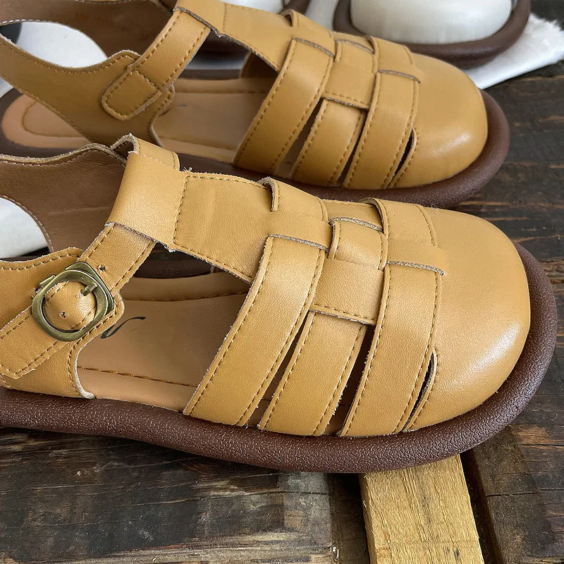 Careaymade-sandali romani minimalisti in vera pelle estate bocca poco profonda gabbia di maiale appartamenti scarpe da donna comode e traspiranti