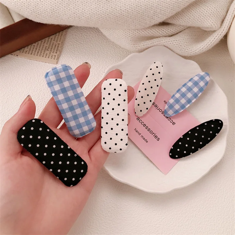 2pcs New Plaid Fabric Polka Dot Hairpin Sweet Versatile Girl Broken Hair Bangs Edge Clip Small Fresh Hairpin Headdress
