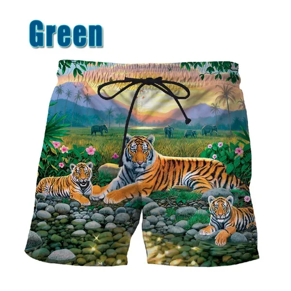 New Summer Men's Casual Fun Beach Pants 3D Animal Printing Tiger Cool Sports Shorts