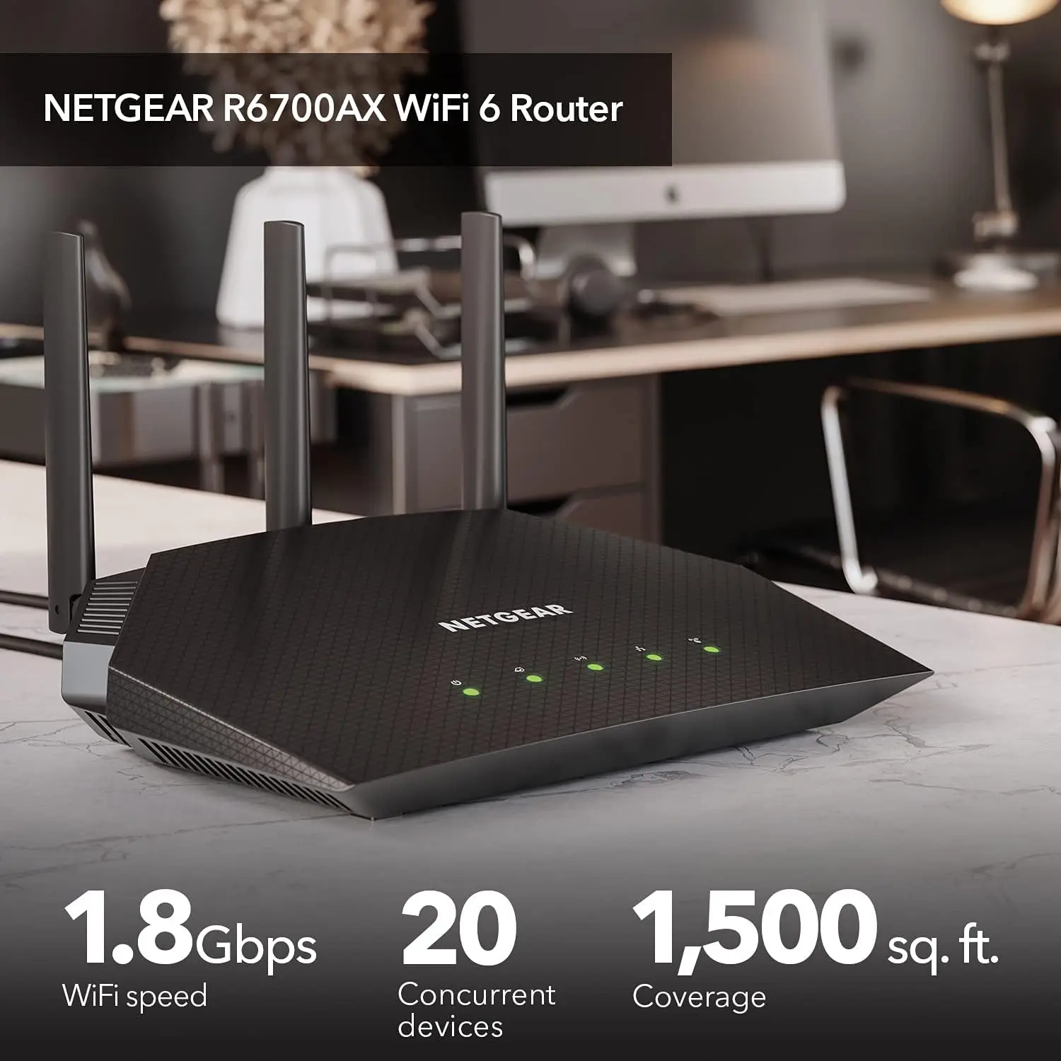 4-Stream WiFi 6 Router (R6700AX) – Security Features, AX1800 Wireless Speed (Up to 1.8 Gbps), Covers up to 1,500 sq. ft