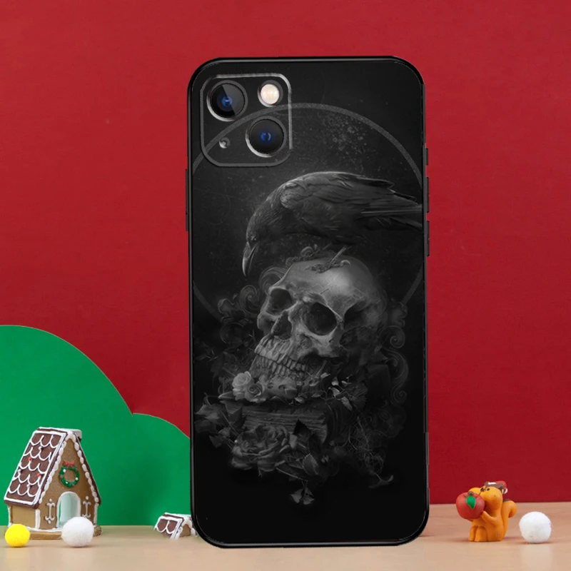 Raven Dark Crow Skull Case For iPhone 15 13 14 Pro Max 11 12 14 Pro Max XS XR X Plus 13 12 Mini Cover Coque