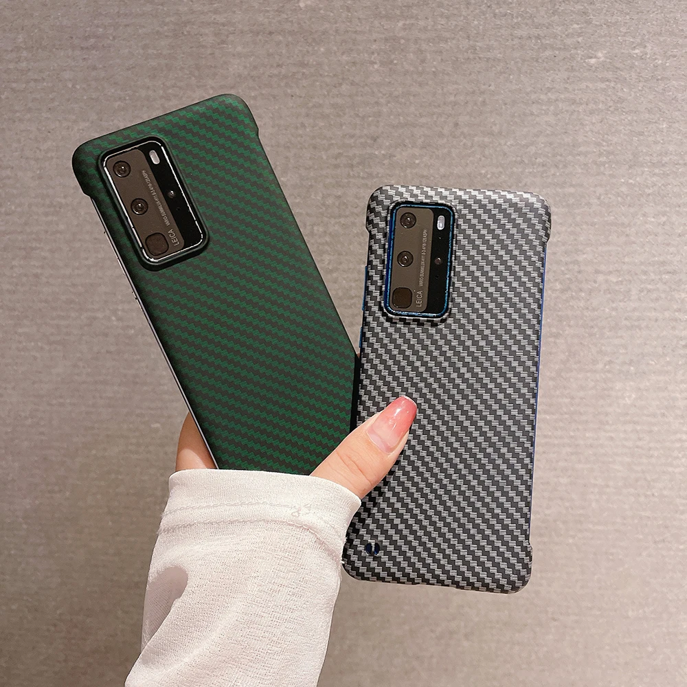 Slim Frameless Carbon Fiber Texture Phone Case For Huawei P50 P40 P30 Mate 50 40 30 Nova 10 Pro 9 Hard Plastic Cover