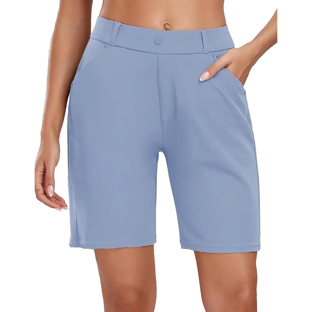 Shorts Bermuda para Mujer, Casuales de Trabajo, Elásticos, para Golf y Caminar, Largos hasta la Rodilla