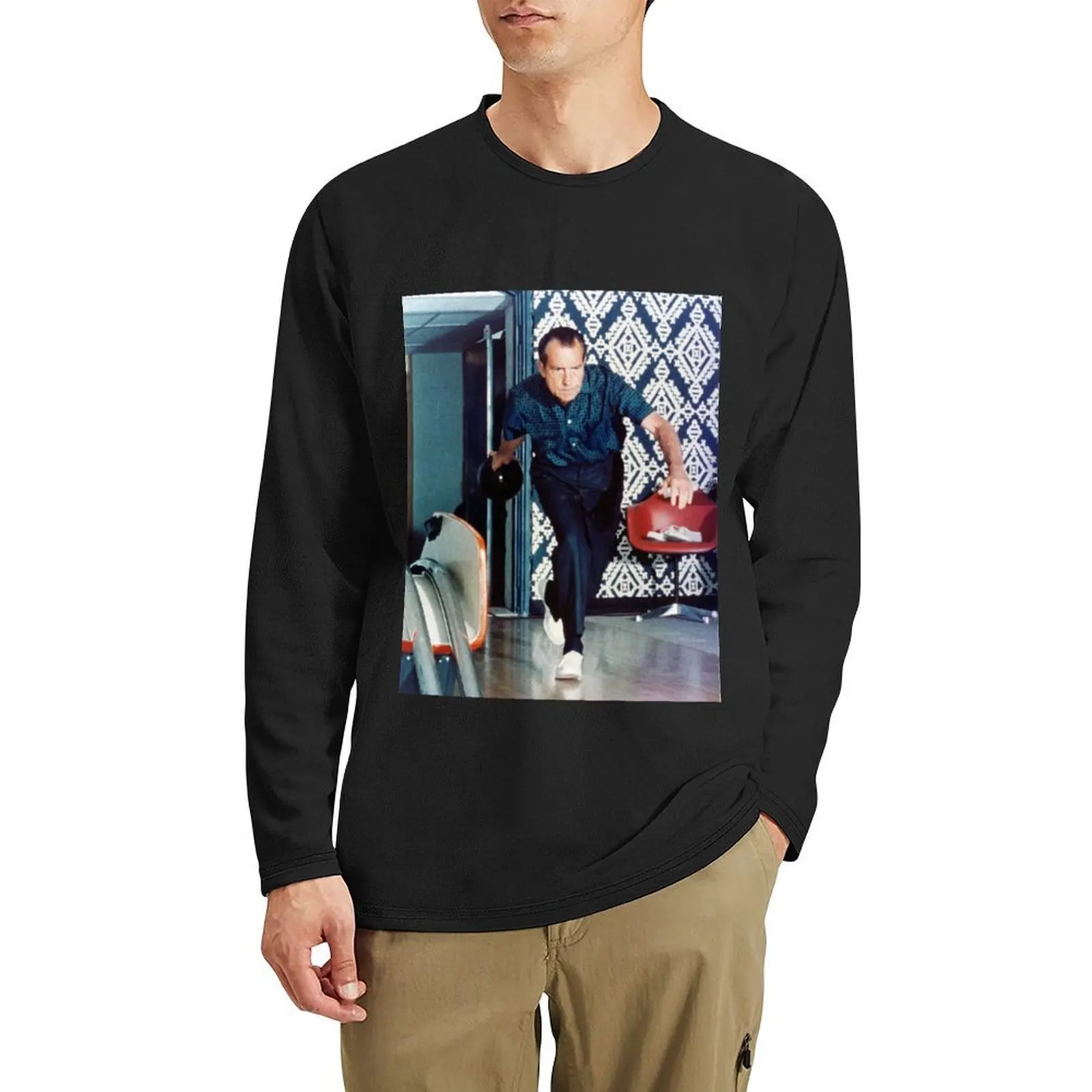 

Richard Nixon Bowling Long T-Shirt plain t-shirt boys t shirts aesthetic clothes graphic t shirts funny t shirts for men