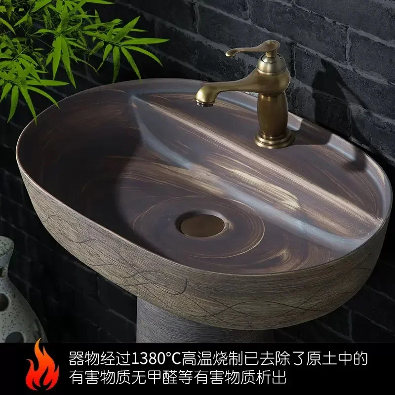 

Retro column basin column type washbasin ceramic courtyard balcony art pillar outdoor wash