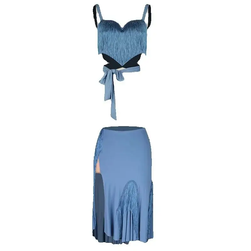 3 Colors Sexy Cutout Latin Top Tassles Skirts Women Latin Dance Costume Full Fringed Suits Stage Performance Clothes SL10460