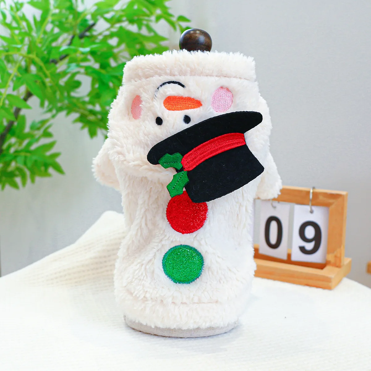 Pet Lamb Fleece Christmas Snowman Coat, Cat Clothing, Pet Hoodie with Thick Fleece Snowman Hoodie Puppy Clothes Autumn Winter