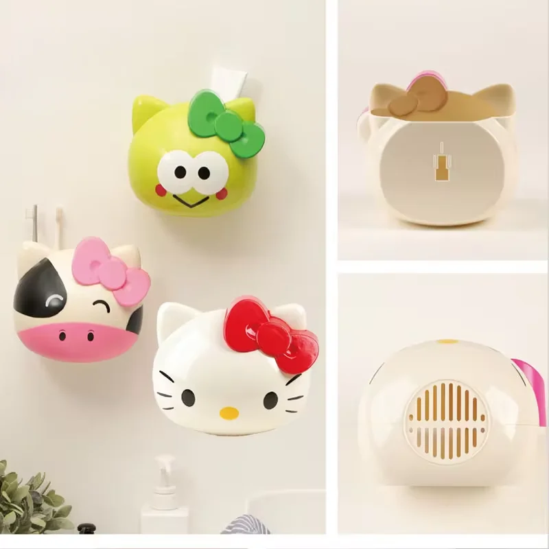 Hello Kitty Tooth Brush Holder Sanrio Anime Tooth Brush Storage Box No Punching Toothpaste Wall Mount Stand Bathroom Accessories