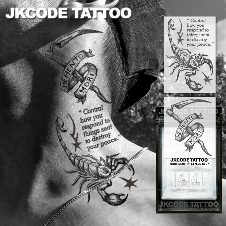 2-Piece Semi-Permanent Halloween Tattoo Set | Dark-Colored Scorpion, Axe Tattoo, Bold Sketch Neck Tattoo | Rock Style Waterproof Tattoos for Men, Realistic Fake Tattoos, Non-Reflective for 7-14 Days, Magic Tattoos That Last 1-2 Weeks, Perfect Gift.