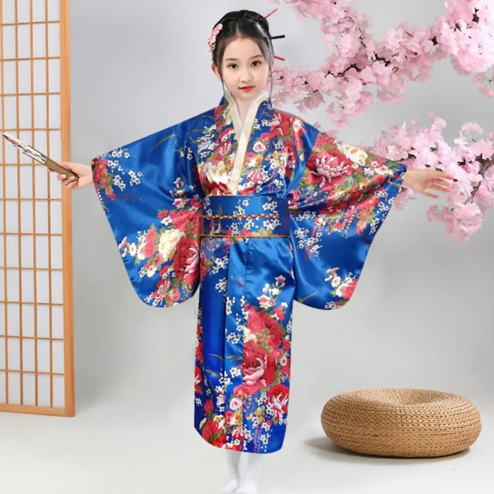 Printed Floral Children Traditional Japanese Kimono Japanese Style Asian Sakura Girl Kimono Dress Elegance New