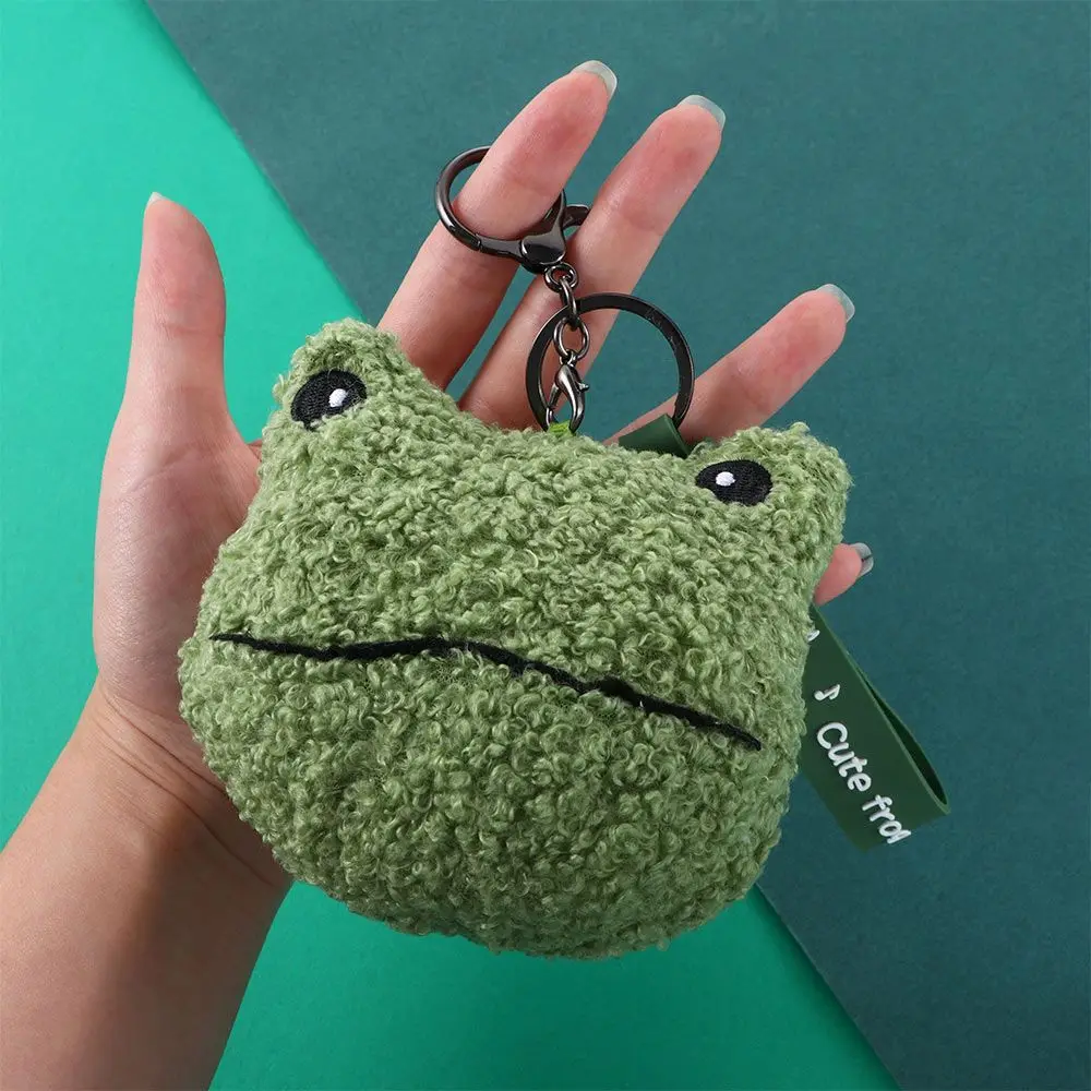 Kawaii Ladies Couple Gift Key Charm Lanyard pendant Frog Plush Coin Bag Keychain Zipper Coin Purses Mini Wallet