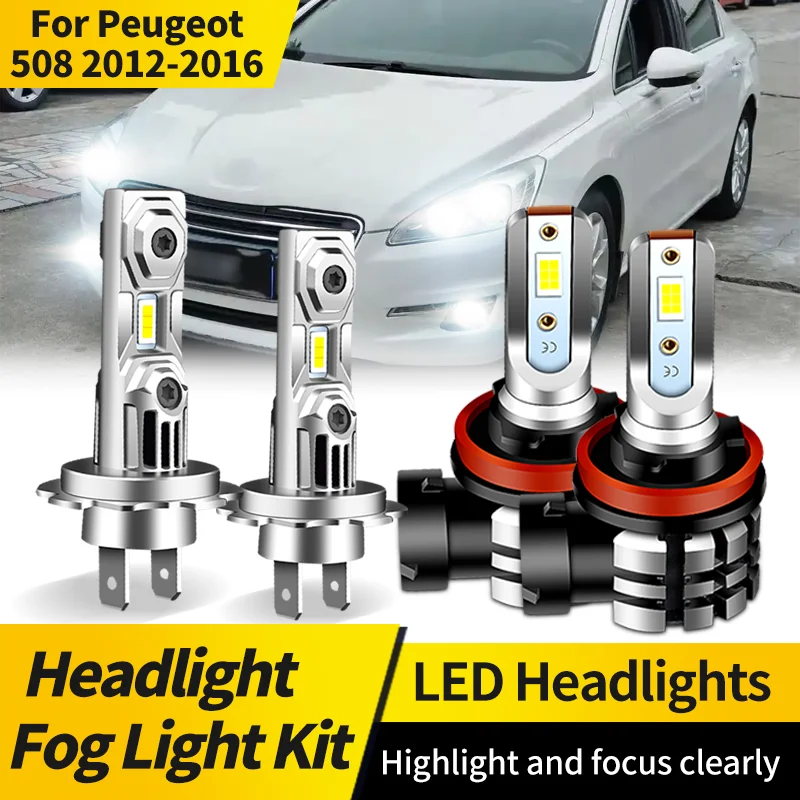 

2PCS For Peugeot 508 2012-2016 LED Headlight Bulb Kit H7 High Low Beam H11 Fog Lights 6000K White Bulbs Bright Lamp Canbus