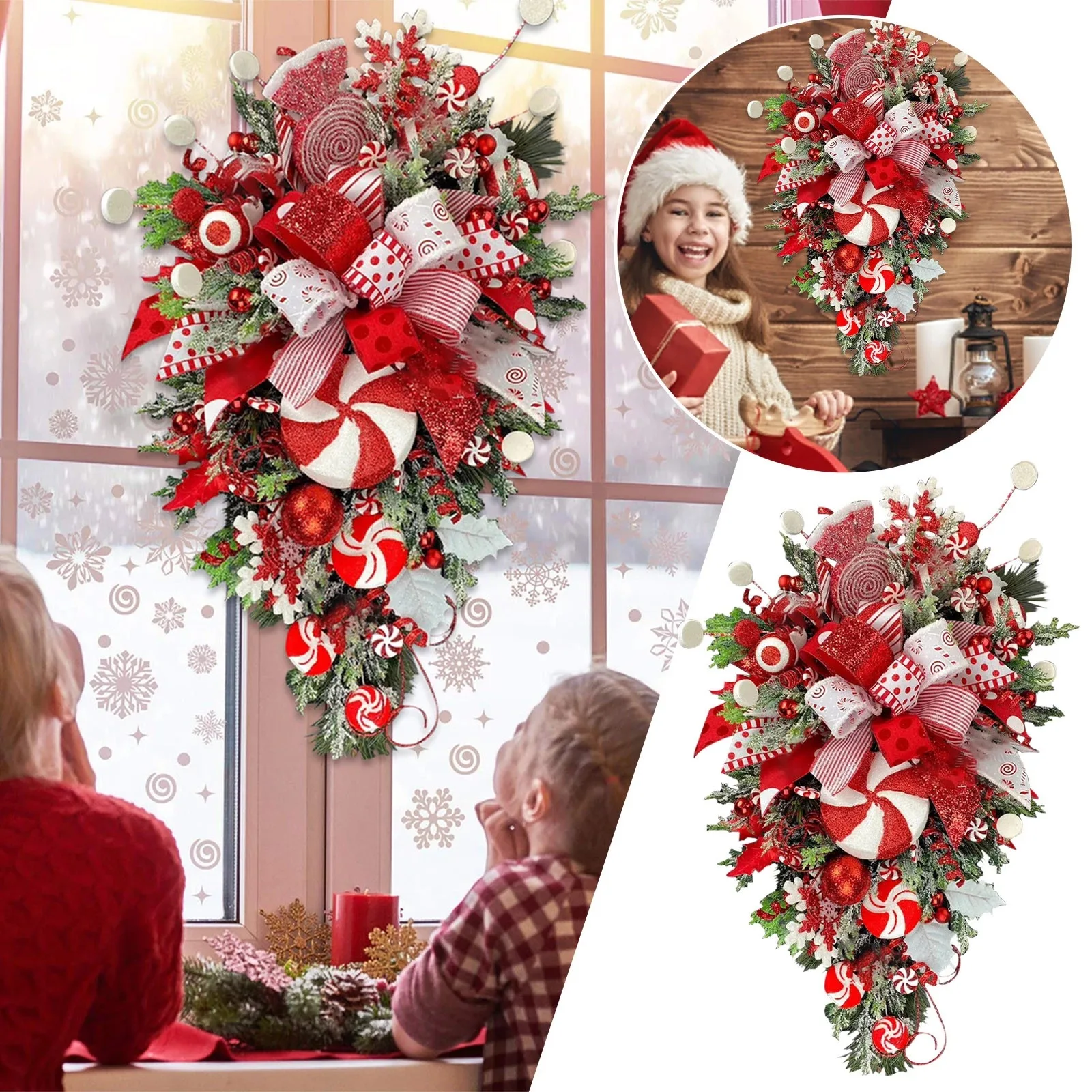 Christmas Wreath Candy Upside Down Tree Garland Artificial Xmas Ornament Hpme Porch Window Door Wall Hanging Decoration New Year