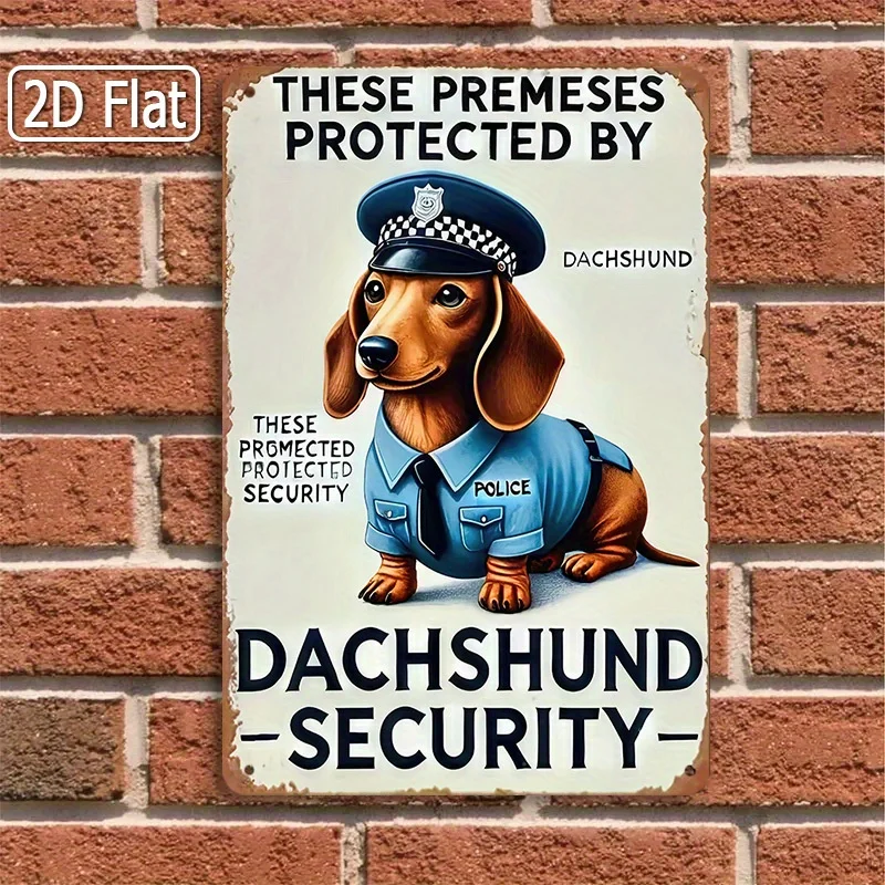2D Flat, [2D Flat] 1-Piece Fun Dachshund Security Sign - Metal Dog Warning Sign with Canine Art Pattern, Humorous Pet-Themed Deterrent Sign, Suitable for Home Yard, Outdoor/Dachshund Lovers Decoration (8x12inch /20X 30cm), 2D Flat, Halloween/Christmas Decoration