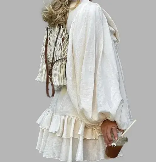 

2025 Spring Fashion Casual Elegant Temperament Solid Color Pleated Long Sleeved Dress Women's Design Sense Long Sleeved Dress