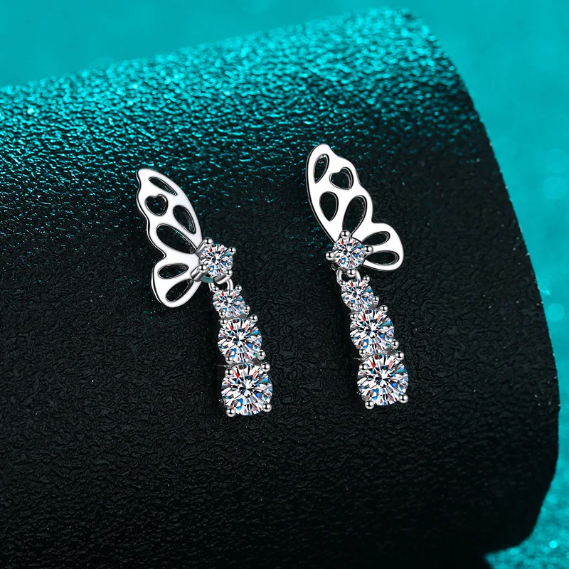 الفاخرة البلاتين Pt950 خمر 18 كيلو الذهب الأبيض إسقاط أقراط للنساء AAA 1.24ct مويسانيتي حجر مجوهرات الحفلات هدية #3