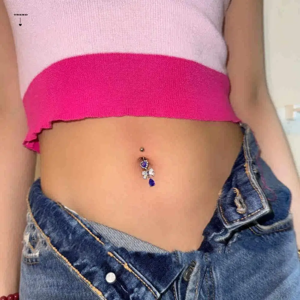 

Модное кольцо для пупка из нержавеющей стали с цирконием и бантом, стразы, ювелирные изделия для пирсинга, хип-хоп, медное кольцо в форме сердца, кольцо для пупка, подарок