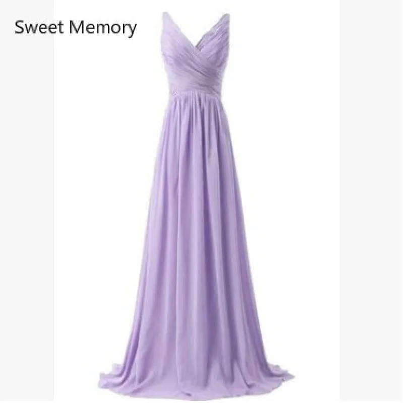 Vestido elegante de gasa con cuello en V para mujer, Vestidos de Noche de talla grande morados, vestido de dama de honor, moda de novia, vestido de fiesta de boda para niña, en Stock