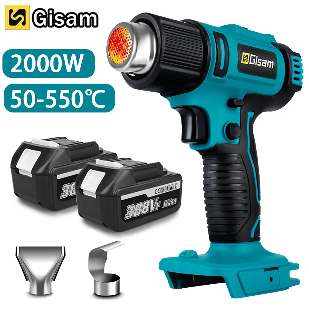 3000Mah Cordless Heat Gun Hot Air Gun 50-550℃ Rechargeable Heating Equipment + LED Light for 18V Makita Battery Thermal Gun Tool