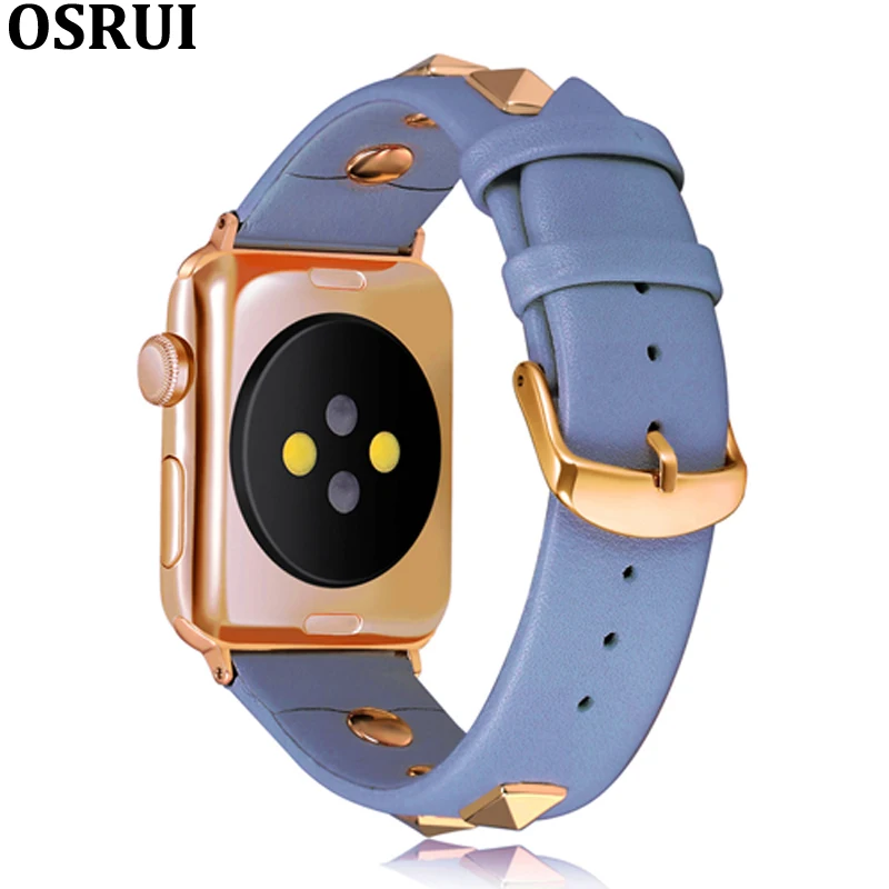 Strap for Apple watch band 45mm 41mm 42mm 38mm 44mm 40mm Iwatch 7 6 5 4 3 se Leather correa rivets wrist bracelet Accessories