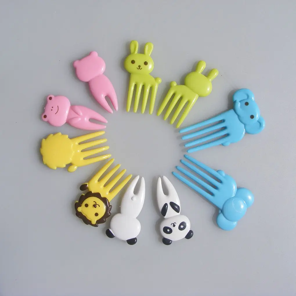 10pcs Animal Farm Fruit Fork Mini Cartoon Children Snack Cake Dessert Food Pick Toothpick Bento Lunches Party Decor Random Color