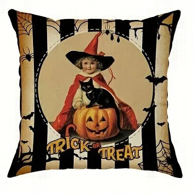 Spooky Witch and Pumpkin Halloween Pillowcases for Haunted Nights! Sofa Cushion Cover Holiday Party Decoration Gift