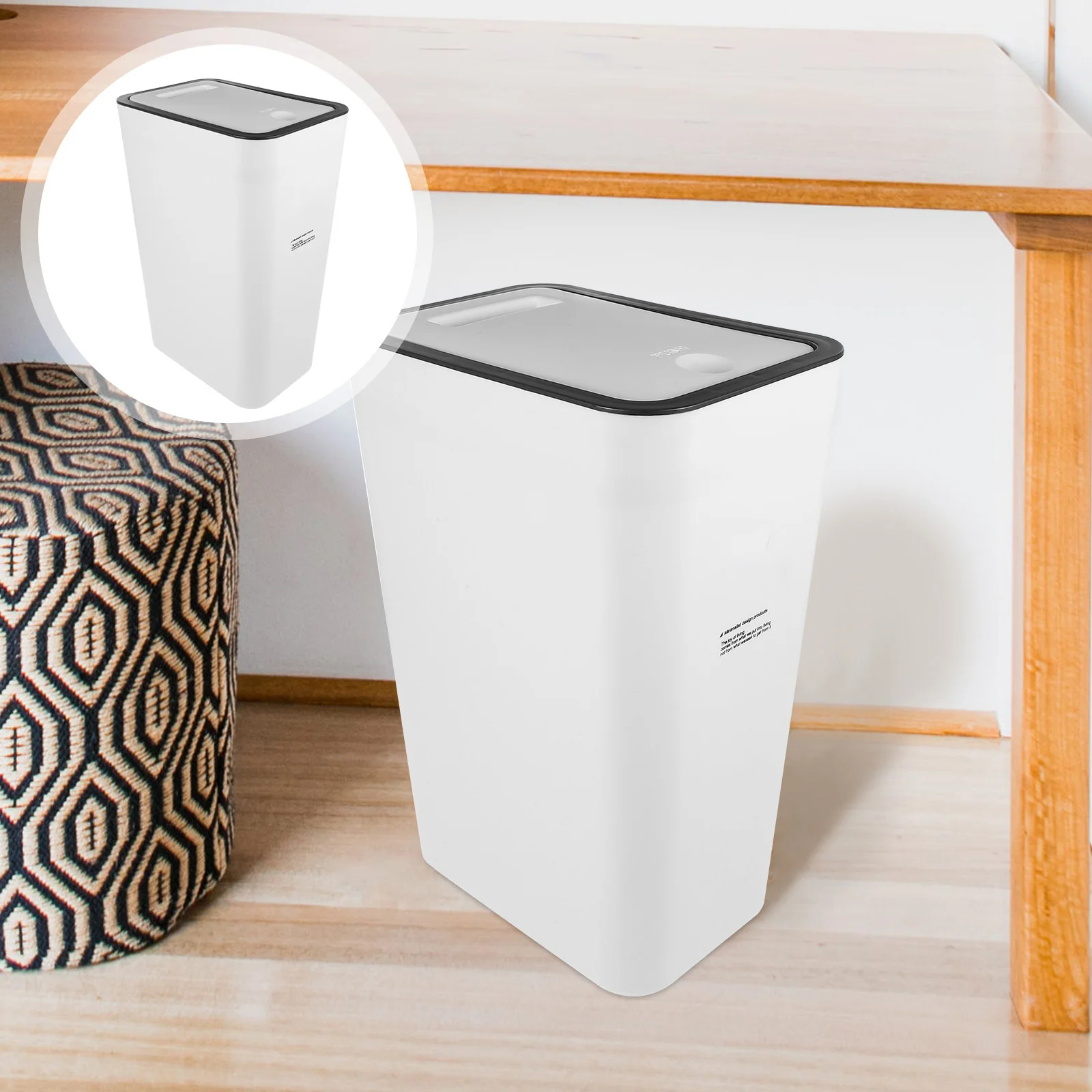 

1pc Press Top Trash Can Large Capacity Plastic Garbage Bin For Kitchen Bathroom Office Study Lightweight Pedal Wastepaper