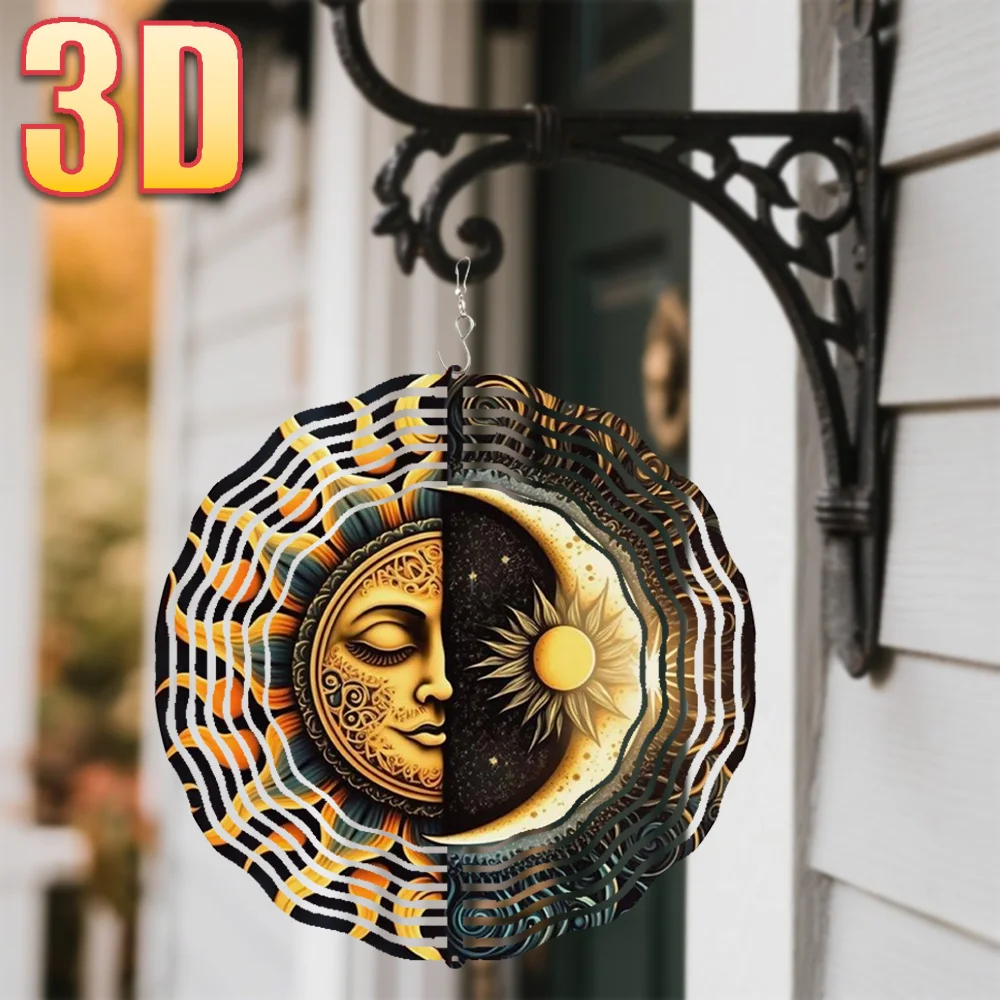 CIFBUY 3D Sun and Moon Wind Chime Metal Spinner with 360 Rotating Hook Whimsical Rainbow Style DIY Creative Hanging Ornament for