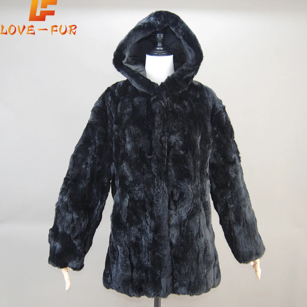 Manteau en Fourrure de Lapin Rex group pour Femme, Veste à Capuche de Luxe, Peau Entière, Mode 2024